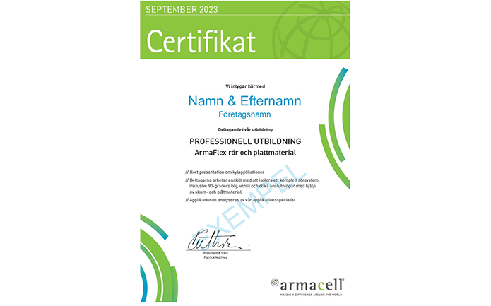 certifikat professionell utbildning Armalfex